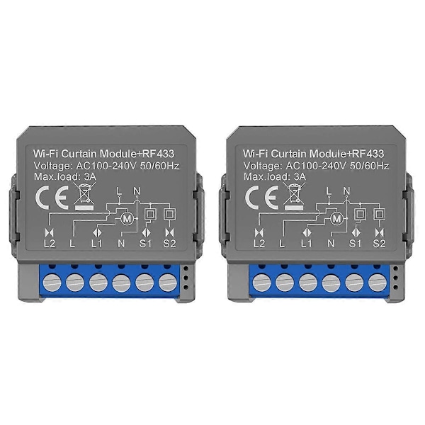 2 stk. Tuya WiFi Smart Gardin Switch Modul med RF433 Fjernbetjening