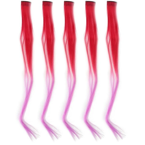 10 stk farget klips i hårpynt Gradient Langt rett syntetisk hårforlenger hårstykke for Cosplay Party Mørk Rød Gradient Lilla