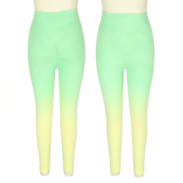 Gulgrøn Butt Yoga Bukser Sømløse Hofteløftning Gradient Højtaljede Leggings Large