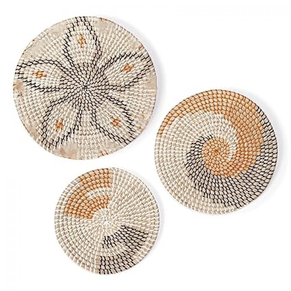 Väggdekoration - Paket med 3 handgjorda väggkorgar i rotting - Väggdekoration Vardagsrum Sovrum Kök Hem Trädgård Balkong Yttervägg - Bohemisk Deco