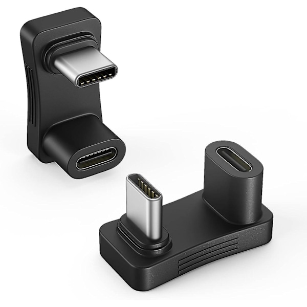 USB C-adapter, 180 graders vinkel, 2-pak, U-form, USB-C til USB-C-stik, PD 100W hurtigopladning, 4K-video, USB C vinklet forlængeradapter