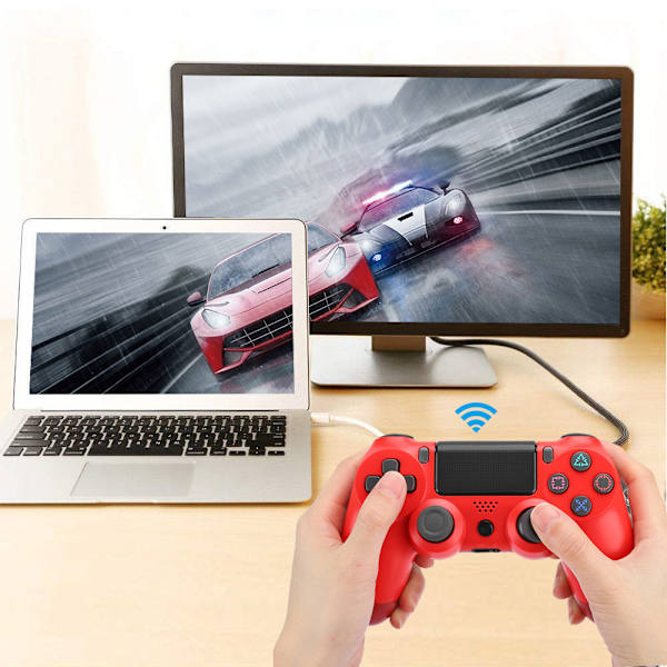 Trådløs Bluetooth-gamepad i plast ABS V2 med hovedtelefonhul til PS4 - rød