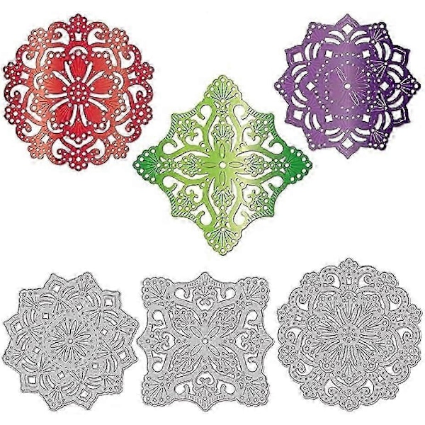 3 Set Sydda Blomma Mandala Skärande Dies för Korttillverkning Blomma Bakgrund Kolstål Präglingsschabloner Mall för Dekorativ Prägling Papper