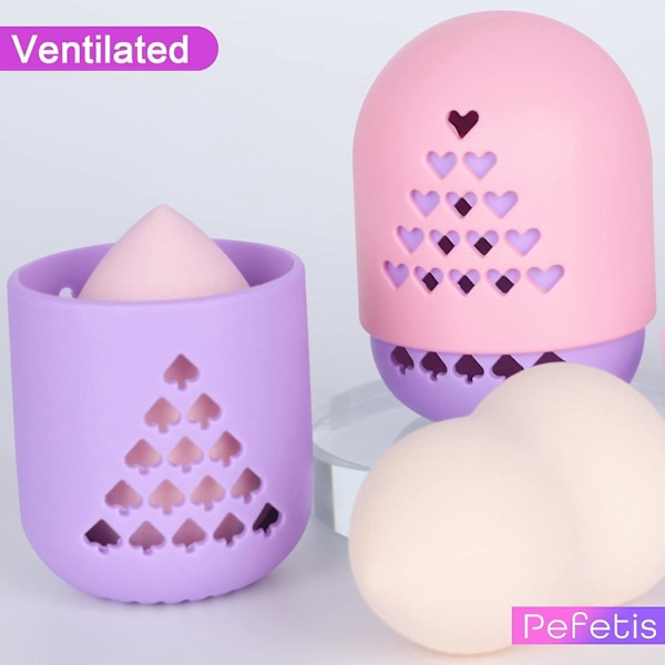 Makeup Svampeholder, Silikone Beauty Blender Etui Rejsevenlig Vaskbar og Ventileret Makeup Æggeholder til Gave (Lilla & Pink)