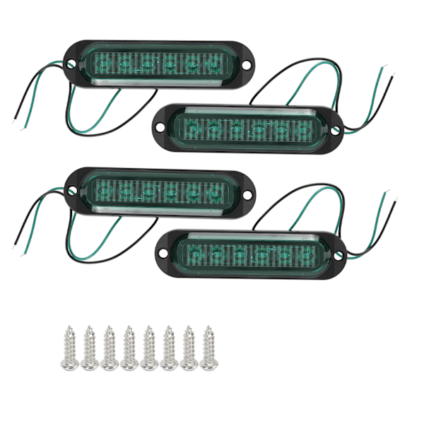 4 stk. 6LED bilbelysning IP65 vandtæt 90LM lastbilbelysning sikker kørsel lastbil skiltlampe 12‑24VGrøn