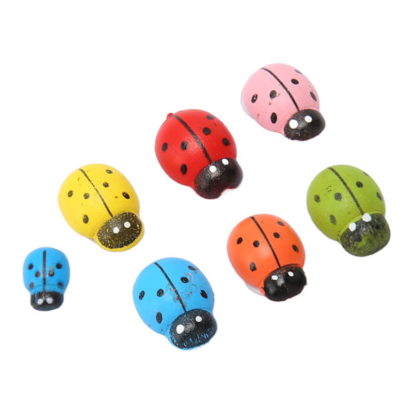 100 st Trä Ladybugstickers Färgglada Söta Självhäftande Ladybugstickers för DIY-hantverk Skrapbok Festdekorationer