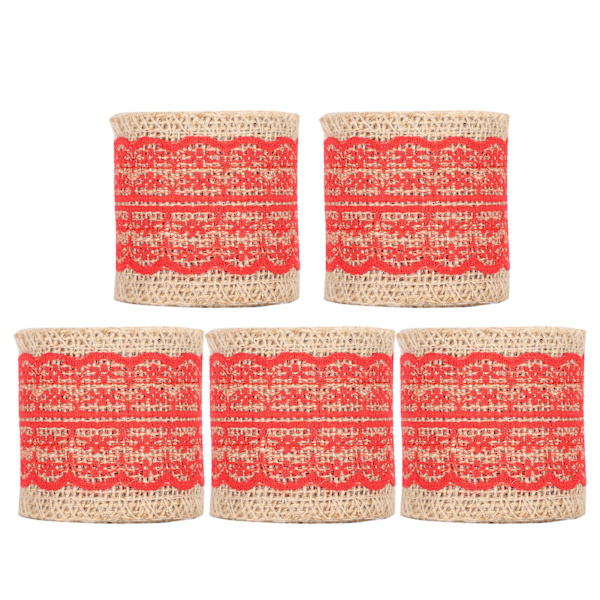 5 st Burlap Band Spets Linne Rulle Jute Bälte DIY Handgjord Hessian Rem Dekorationer (Röd )