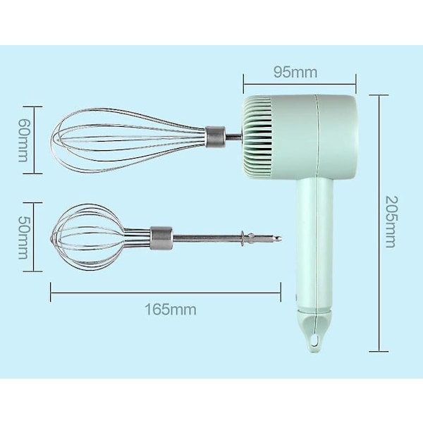 Grön mini bärbar sladdlös elektrisk handmixer för kakor, bakning och matlagning med 2 omrörare