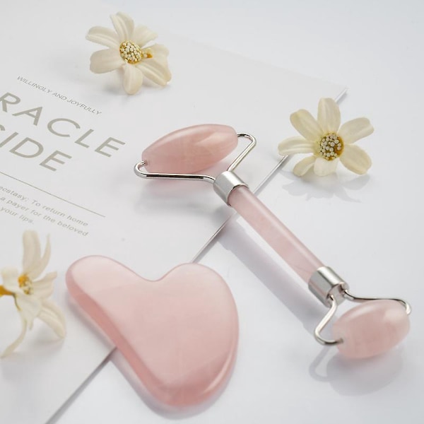 Ansiktsroller, ansiktsroller för skönhet, 100 rosenkvarts massager för ansikte, ögon och nacke