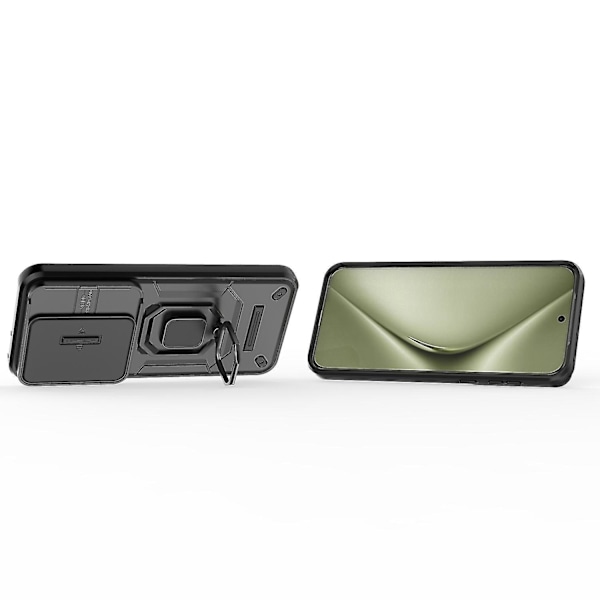 Til Huawei Pura 70 Ultra Cover Stativ Stødsikker Robust PC+TPU Telefon Cover Kamerabeskyttelse-B6 Sort