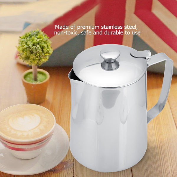 Rustfrit stål kaffekop krus mælkeskummende kande kande med låg til latte kaffekunst (1000 ml)