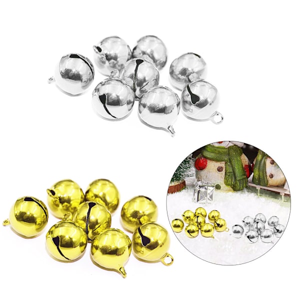50 st små metallklockor färgglad färg jul bjällror nyckelhänge fest DIY pärlor (gul silver)