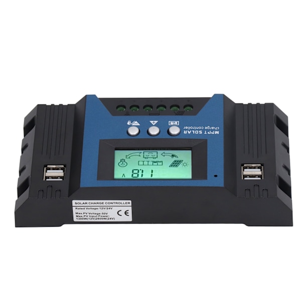 12V 24V Solcellsladdningsregulator 4 USB-portar 5V 2.5A Parameter Justerbar LCD-display för Hem RV Båt 100A