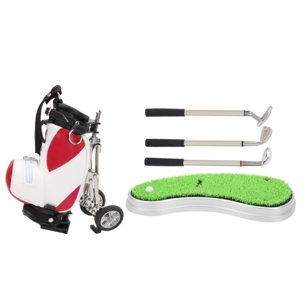 Desktop Golf Pen Set 3 Kulspetspennor och Mini Bag Znic Alloy Golf Pen Bag med BaseRed Vit