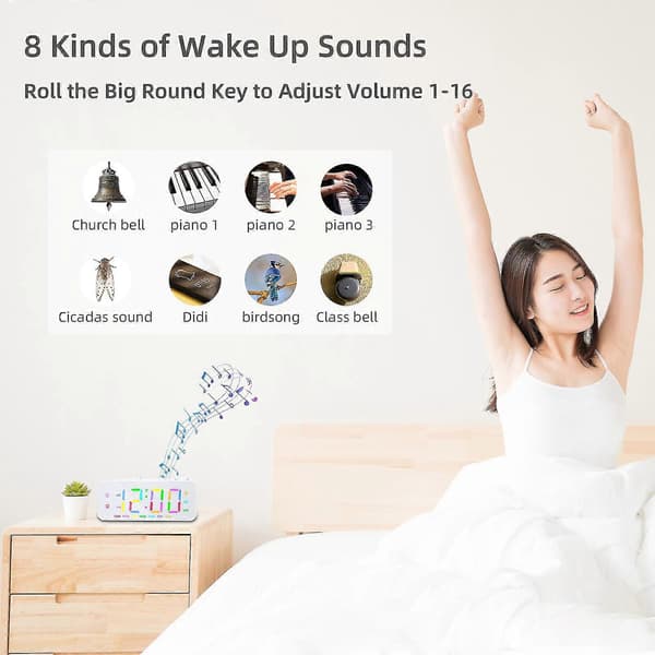 RGB Digital Alarm Clock Radio with Large Screen, Adjustable Brightness and Volume, Dual Alarms with Weekday/Weekend Mode