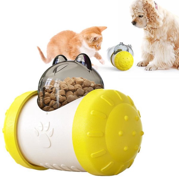 Udleveringsbold til kæledyrsfoder til katte og hunde - Legetøj med langsom foder til små til mellemstore kæledyr i gule og hvide farver