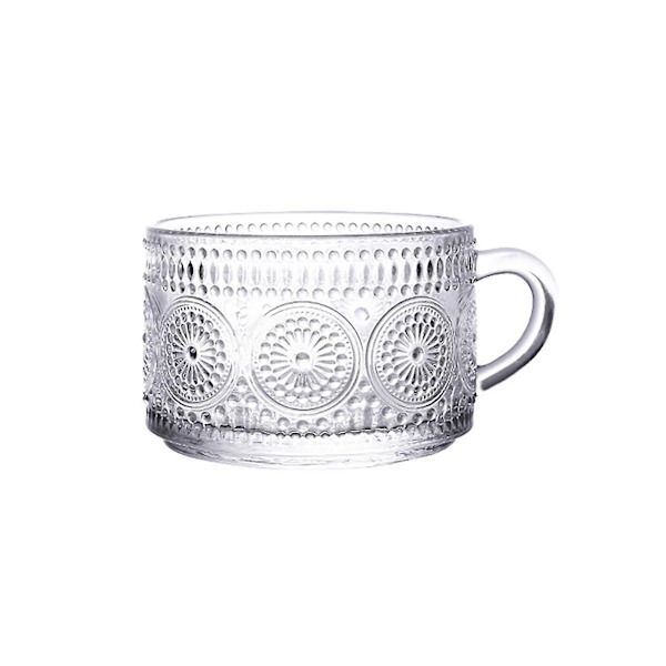 Præget klart glas kaffekrus med håndtag - 14,6oz