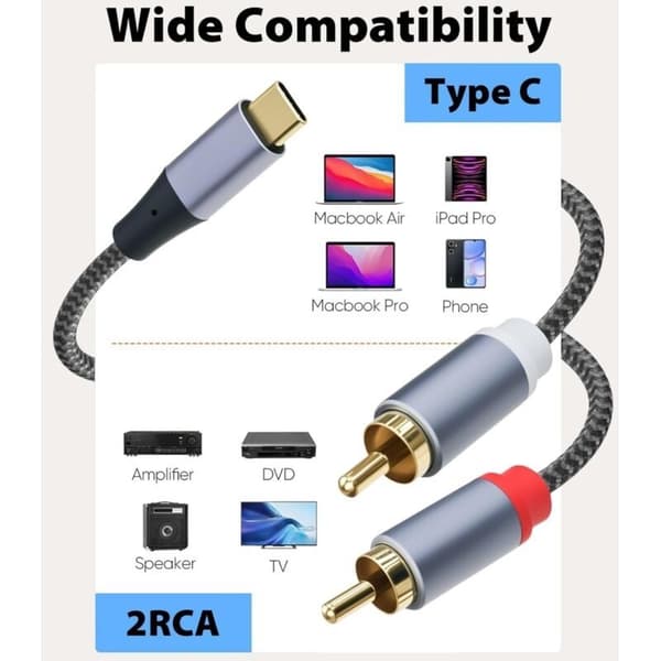 USB-C til RCA lydkabel, USB-C højttaleradapter, digital lydforbindelse