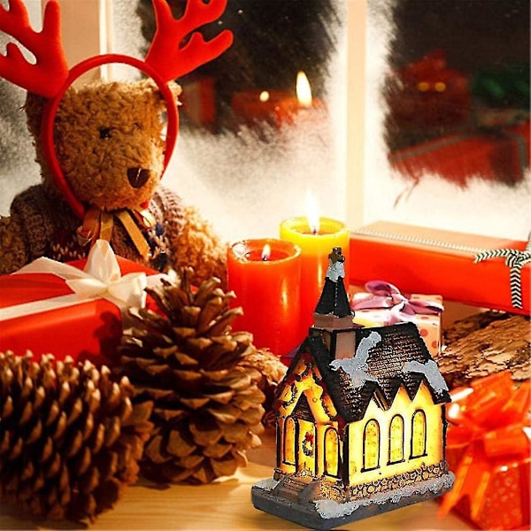 Julhus Utsökt Lysande Hartsstuga, Snöbyhus Miniatyr Julharts Hus Utsökt Mini LED Blinkande Hartshus