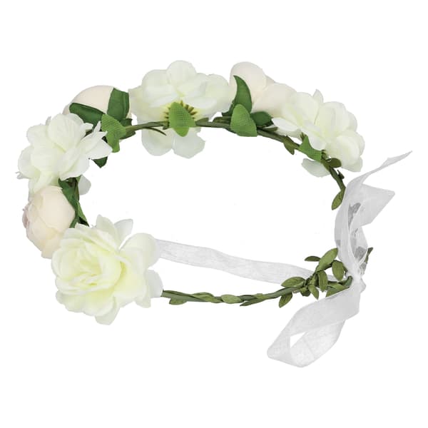 Justerbart Blomsterkrans Pannebånd Blomsterkrans Hodeplagg Kunstig Blomsterkrone for Kvinner Hvit