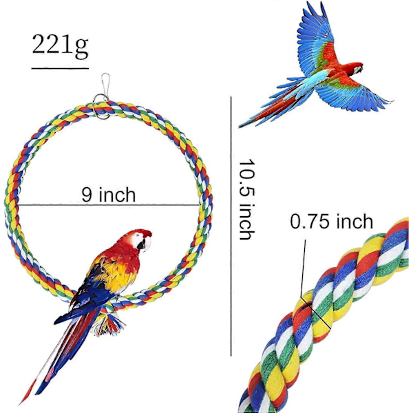 Fågelgunga, Hängande Leksaker för Burar Bomullsrepsgunga Bittålig Sittpinne Leksak Papegojleksak Motverkar Uttråkning för Undulater, Nymfparakiter, Conures, Finkar, Små
