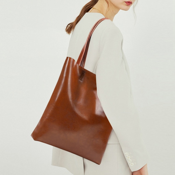 Brun, størrelse ca. 32*6*36cm, vår- og sommerku-skinn tote bag, damehåndveske med stor kapasitet, skulderveske, crossbody bag brown About 32*6*36cm