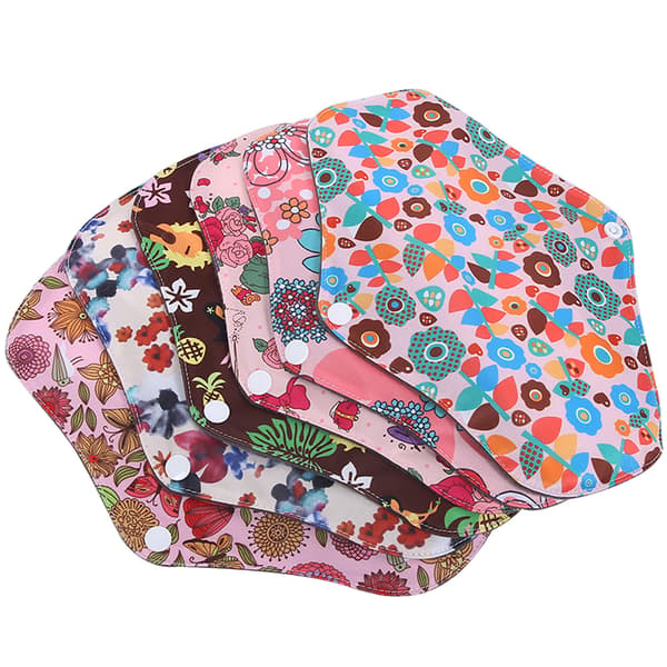 6 stk. vaskbart menstruationsbind af bambuskul til kvinder (M 18 x 25 cm) (M09+M14+M08+M06+M10+M07)