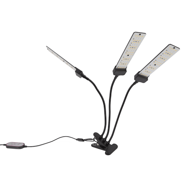 LED Grow Light Clip Designet Svanehals Fuld Spektrum Tre Hoveder med Timer til Sukkulente Planter 100‑240V EU Stik