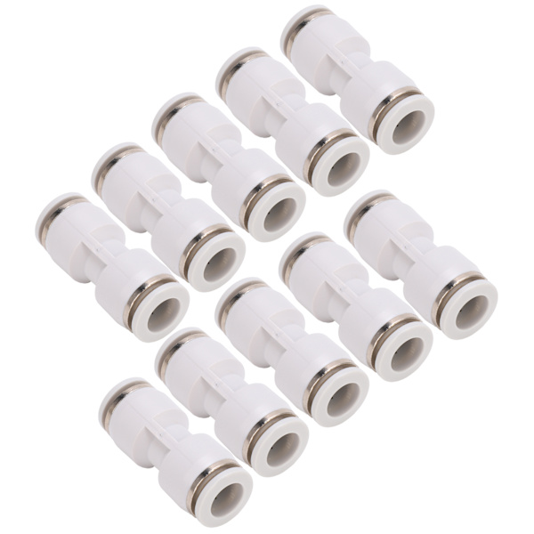 10 stk. lige trykforbindelser luftslange hurtigudløsning pneumatiske rør fittings hvid PU-10