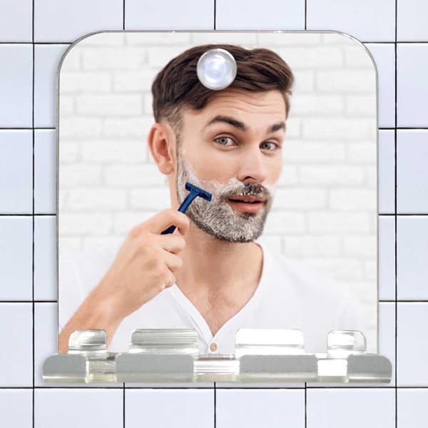 Dusjfri barberingsspeil med skrape for barbering i dusj og badekar