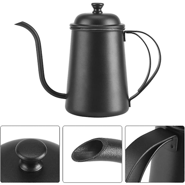 650ml Rustfri Stål Tekande Rustfri Svanehals Kaffekande Kedel Te- og Kaffesæt til Hjemmet og Restauranten (Sort)