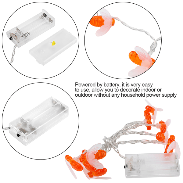 Bee Shape String 10 LED- power ulkopihalle vedenpitävä koristelamppu (1,2 m)