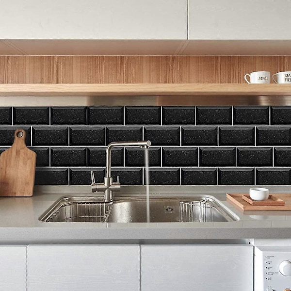 20X10cm 27 st Självhäftande Dekaler för Kakel, Vattentåliga PVC Kakeldekor Backsplash för Hem Kök Dekor, Svart Terrazzo