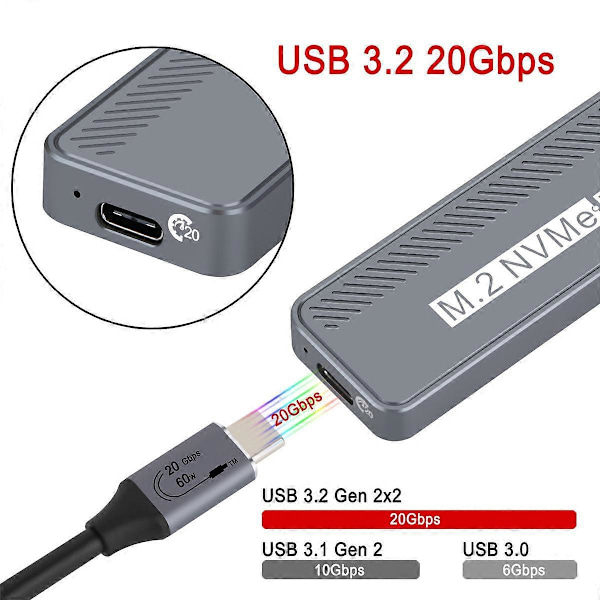 M.2 NVMe HDD-kabinett USB3.2 GEN2x2 20 Gbps HDD-kabinett