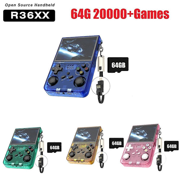 R36XX Retro Håndholdt Spillekonsol 64G 20000+ Spil 3,5 Tommer Skærm C