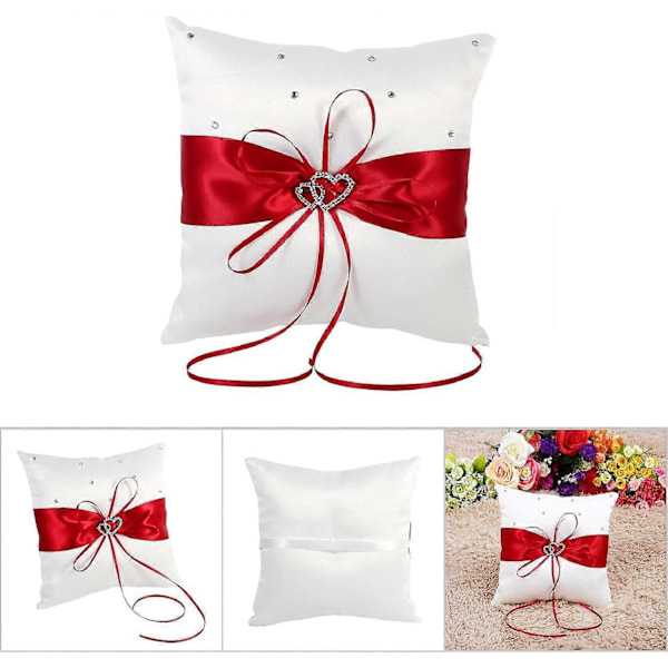 Bryllupsringpude, Bowknot Bryllupsring Pude Firkantet Form Ring Pude Elegant og Delikat Pude