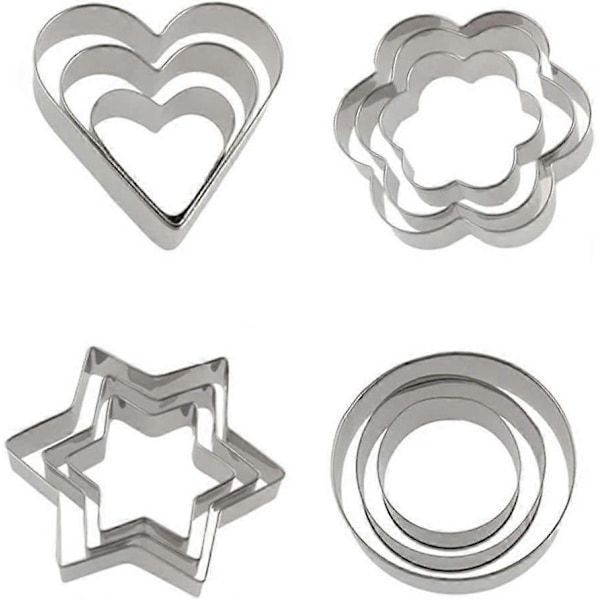 Set med 12 Hjärtformade Kakformar, Kakformar i Metall, Kakformar i Rostfritt Stål, Bakformar, Fondant Kaka Choklad