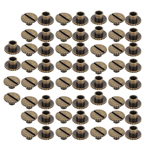 30 sæt bognitter, riflet flad messing læderindbindingsknap, søm 9,5x4mm søm 4mm skrue (bronze)