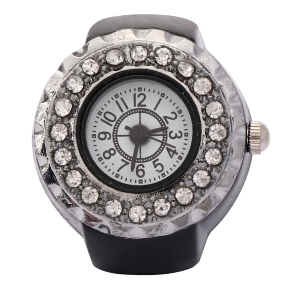 Finger Ring Watch Shining Rhinestone Dekoration Quartz Ring Watch for WomenSvart