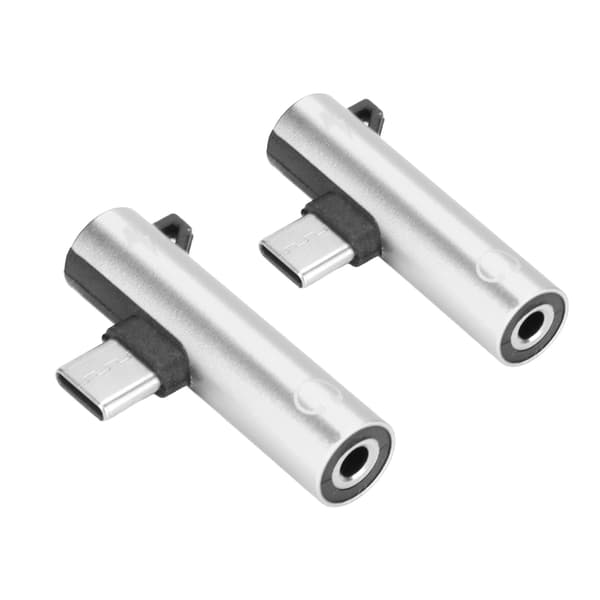 2 STK USB C til 3,5 mm lydadapter 2 i 1 lydopladning USB C til lydstik ABS USB C til lydstik til telefon tablet sølv