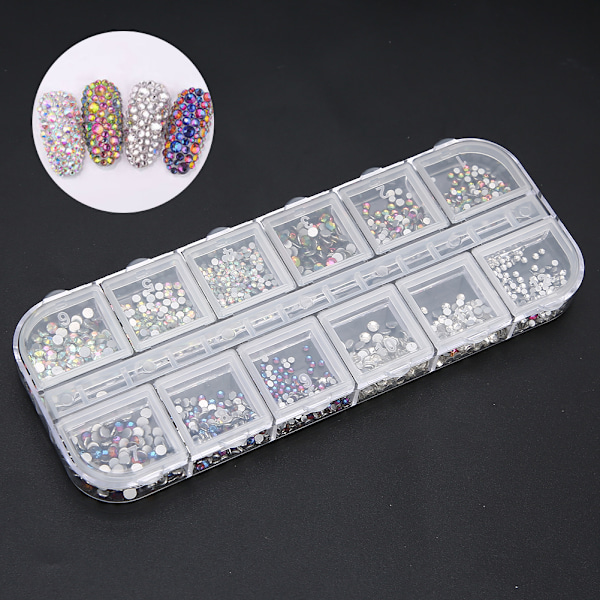 12 rutnät nagelkonst strass DIY nageldekoration smink glitterpärlor manikyrverktyg 4#