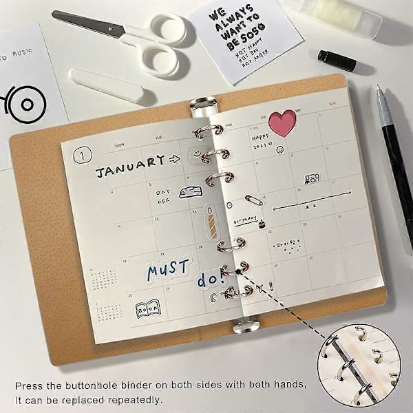 2-pack A6 PU Läder Anteckningsbok, 6 Ring Budgetplaneringspärm, Rosa
