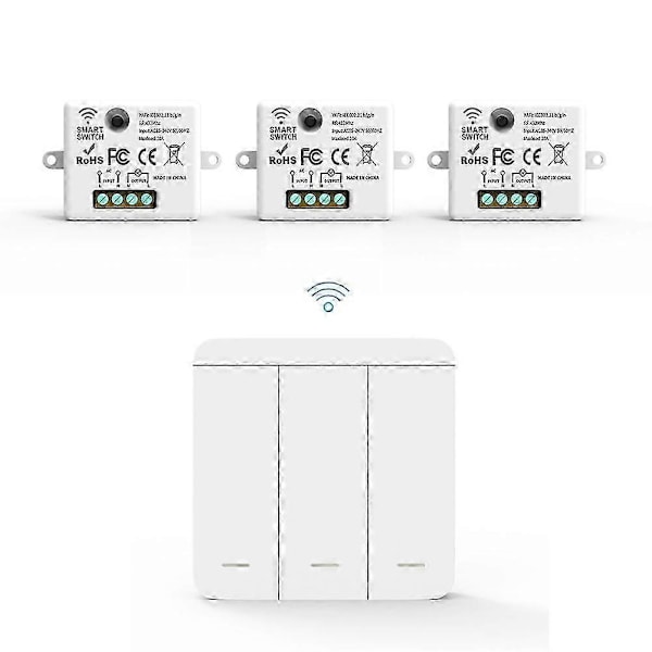 3 stk. Trådløs Lys Vægafbryder RF 433Mhz Relæmodtager med 2x 3-Gangs Panelafbryder LED Fjernbetjening kompatibel med LED Lampe B