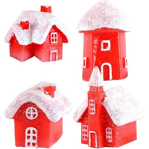 Mini Julbyhus skimrande snövilla dekorerad med 4 dockor