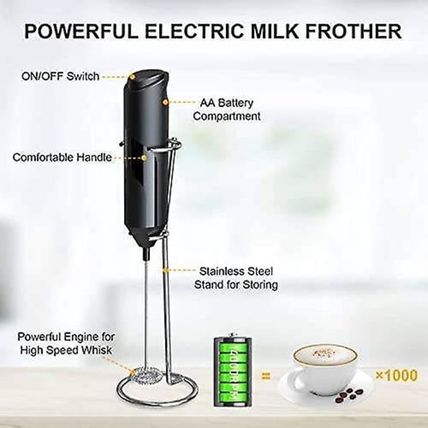 Håndholdt Melkeskummer - Automatisk Melkeskummaker for Kaffe, Matcha, Varmt Sjokolade - Mini Drikkemixer (Svart)