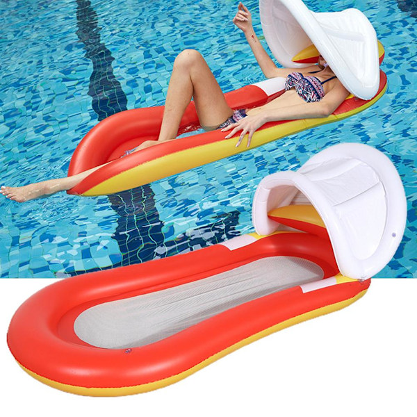 Pool Float Med Baldakin Uppblåsbar Pool Float Flotte Bekväm Hållbar Utomhus Vatten Säng