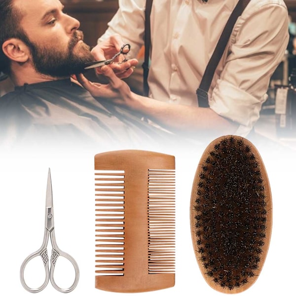 Skäggkit Skäggborste Dubbelsidig Stylingkam Sax Modelleringssats för Män (3 st / set)