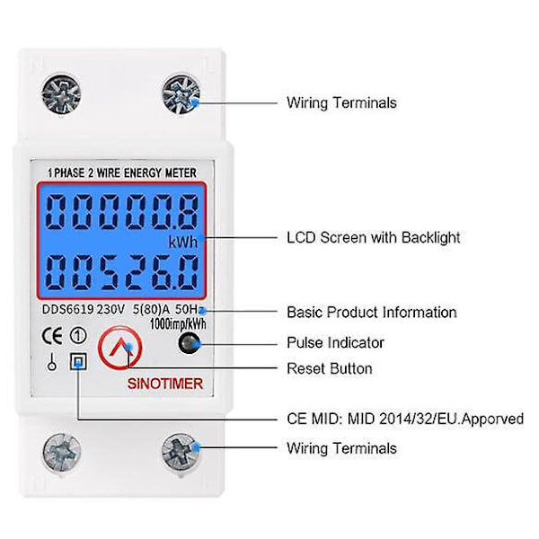 DDS6619-526L Nollattava ja palautettava monitoiminen energiamittari LCD-taustavalonäytöllä 5(80)A 110VAC