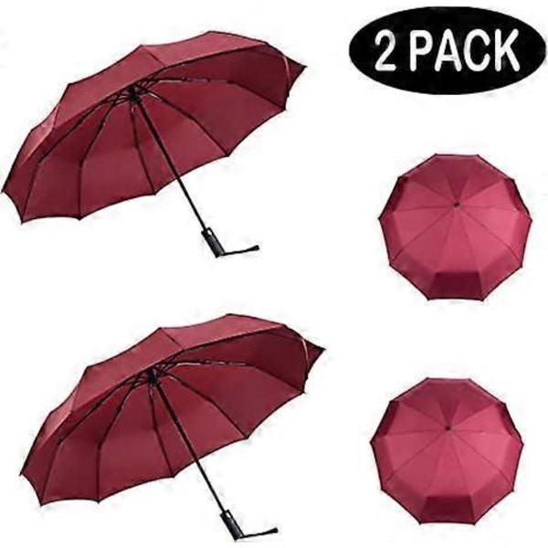 2-pack Reseparaplyer Vindtäta 12 Rib Automatiskt Öppningsbara Vikbara Kompakta Paraplyer