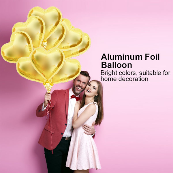 10 stk. 18\" Hjerteformede Aluminiumsfolie Balloner til Fest, Bryllup og Fødselsdag (Gul)